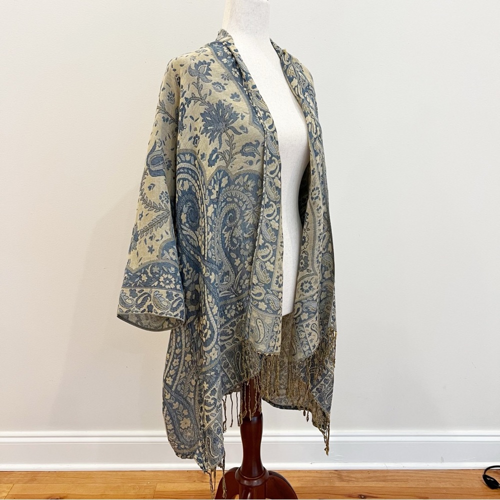 Paparazzi Kimono Womens Paisley Fringe Boho Tapestry Style Relaxed Wide Sleeve